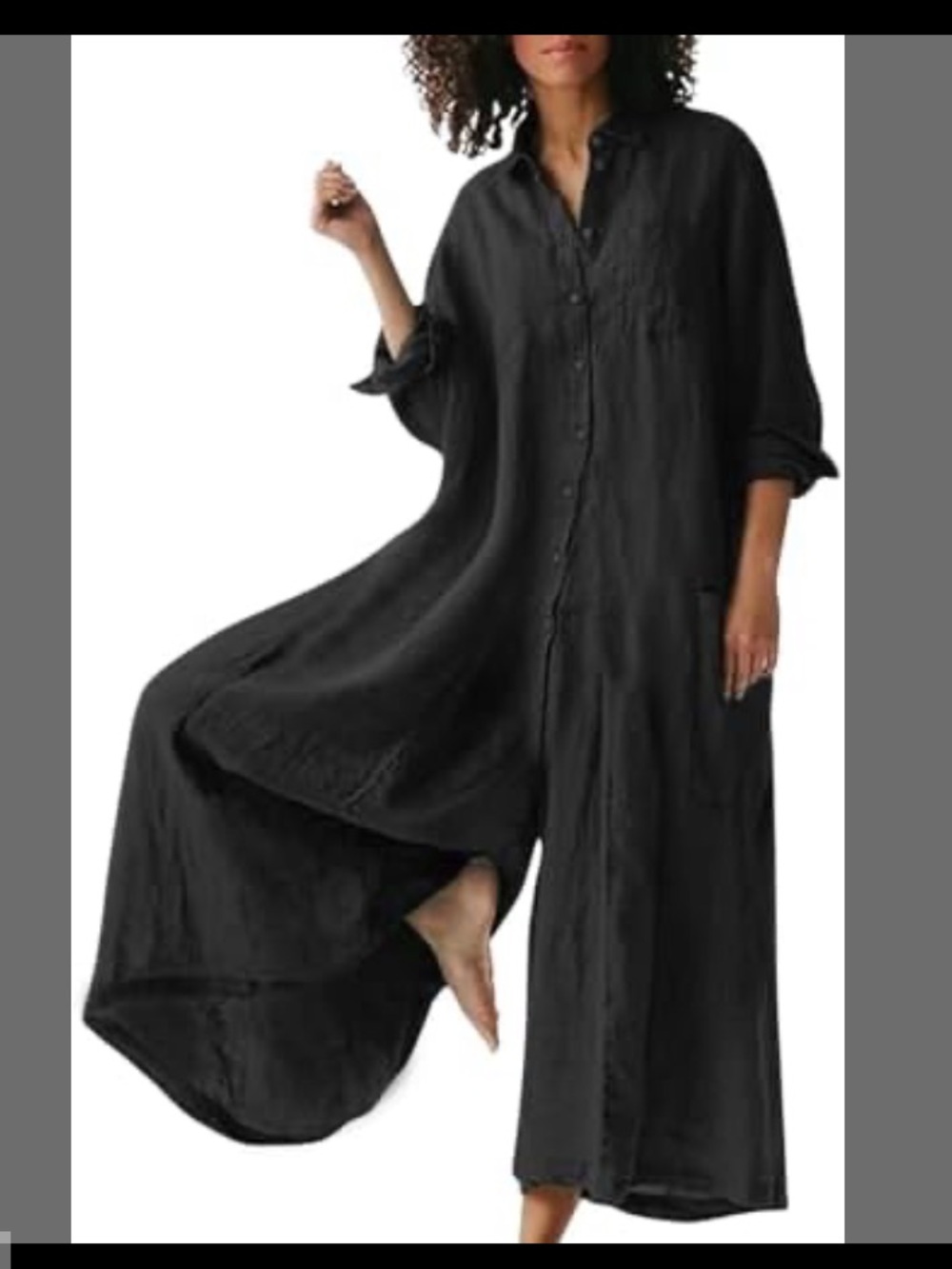 NWT CHARTOU Women Linen Button Down Long Sleeve Wide Leg Jumpsuit Beach Palazzo